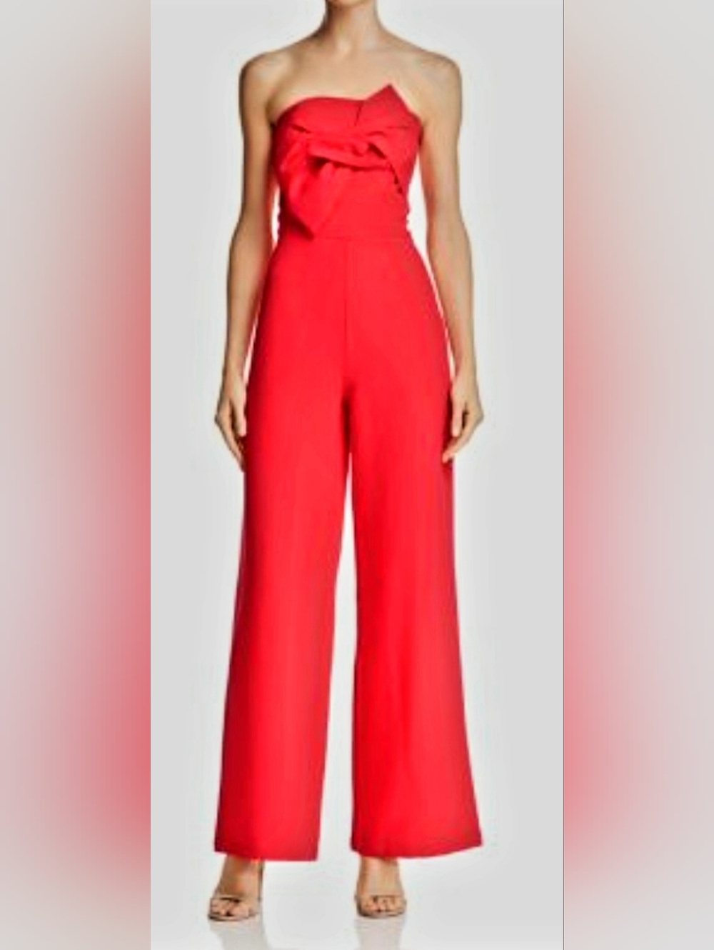 DO + BE Strapless Red Wide-Leg Jumpsuit with Bow Front